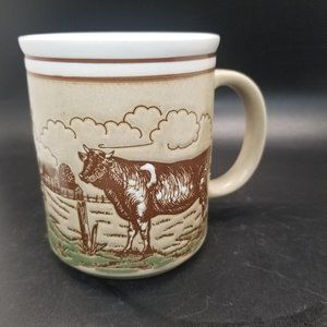 Vintage Otagiri-esque Stoneware Farm Scene Mug – Barn Cows